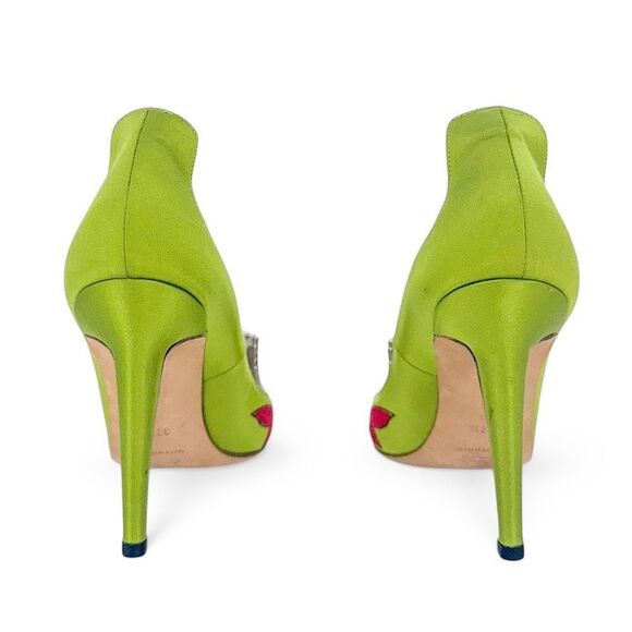 MANOLO BLAHNIK Avocado Satin Crystal Buckle Pointed Toe Pumps Size EU37.5 - Picture 9 of 13